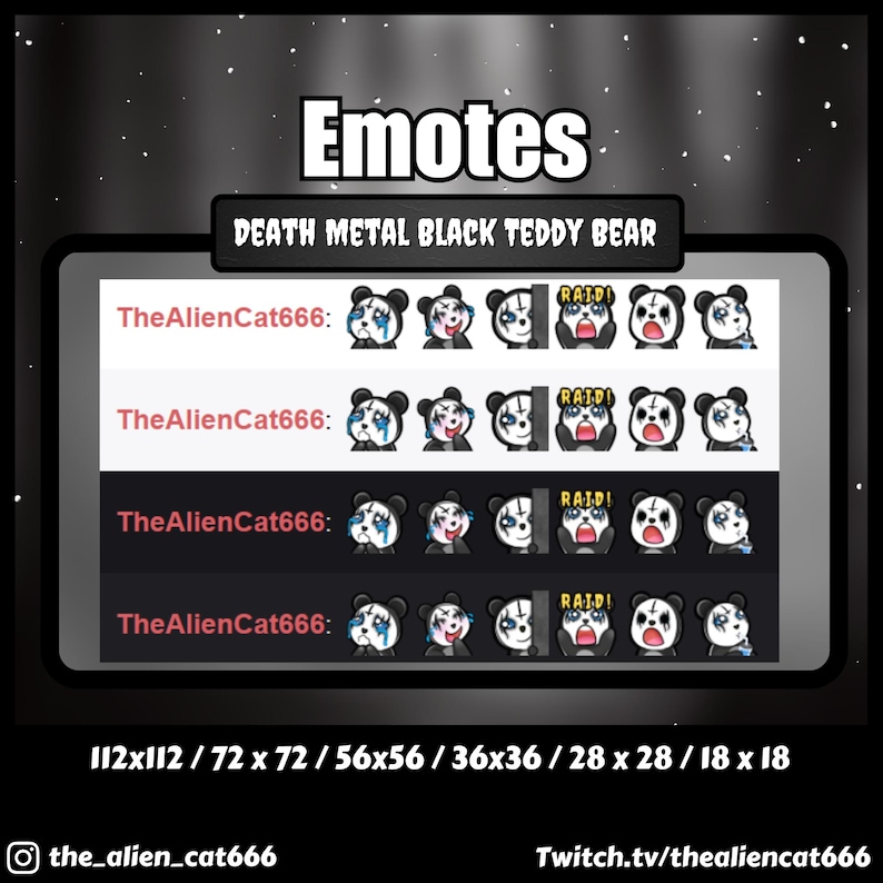 Death Metal Black Teddy Bear Emotes | Twitch, Youtube, Discord | Set of ...
