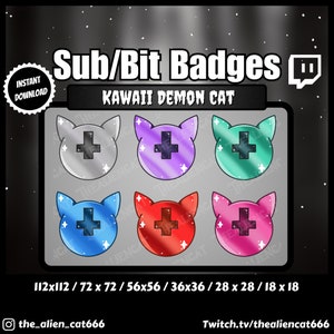 Kawaii Demon Cat Witchy Goth Sub/Bit Badges - Twitch