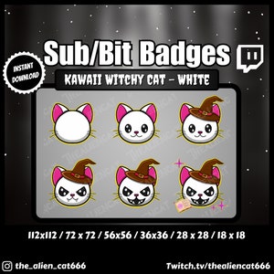 Witchy Cat Sub/Bit Badges - Twitch, YouTube, Discord | Occult, Witchcraft, Dark, Kawaii, White, Goth