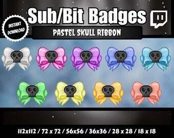 Cintas de calavera gótica pastel con insignias de sub/bit colgantes negras / Conjunto de 9 / Twitch, YouTube / Oscuro, Lo-Fi, Kawaii, Brujo, Oculto, Celestial