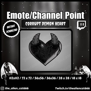 Corrupt Black Demon Heart Channel Coin/Emote | Twitch | Channel Point Icons, Dark, Kawaii, Occult, Goth, Horns