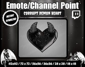 Corrupt Black Demon Heart Channel Münze/Emote | Twitch | Channel Point Icons, Dark, Kawaii, Occult, Goth, Horns