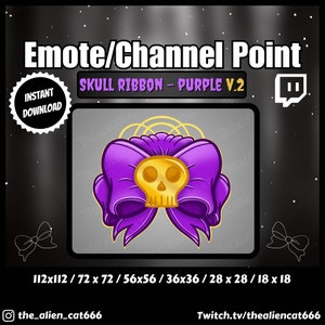 Purple Skull Ribbon V.2 Channel Coin/Emote | Twitch | Channel Point Icons, Dark, Kawaii, Occult, Goth, Bow, Gold
