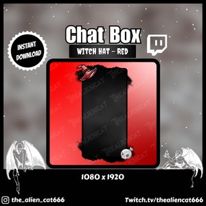 Red Witchy Goth Hat and Potion Chat Box 1000 X 1080 Twitch, YouTube, Facebook, Lofi, Cloud, Fog, Blood Red, Dark, Kawaii, Black, Blank