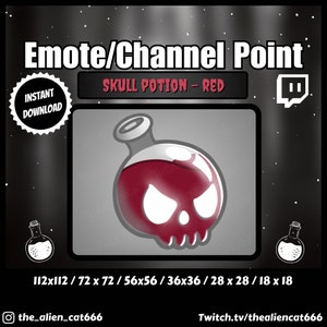 Blood Red Skull Potion Channel Coin/Emote | Twitch | Channel Point Icons, Dark, Kawaii, Potion Bottle, Goth, Liquid