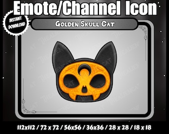 Goldene Skull Cat Channel Münze/Emote | Twitch, YouTube, Discord | Channel Point Icons, Kawaii, Okkult, Goth, Böse, Horror