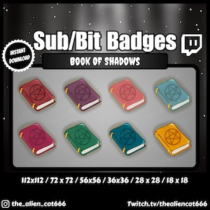 Book Of Shadows Sub/Bit Badges | Twitch, YouTube | Set of 8 | Goth, Dark, Occult, Multicolor, Pirate, Witchy, Pentagram