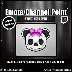 Pastel Pink Kawaii Teddy Bear Skull Channel Coin/Emote | Twitch | Channel Point Icons, Cute, Goth, Ribbon, Bow