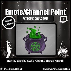 Green Witch&#39;s Cauldron Channel Coin/Emote | Twitch | Channel Point Icons, Streaming, Witchy, Occult, Gothic, Pentagram, Black