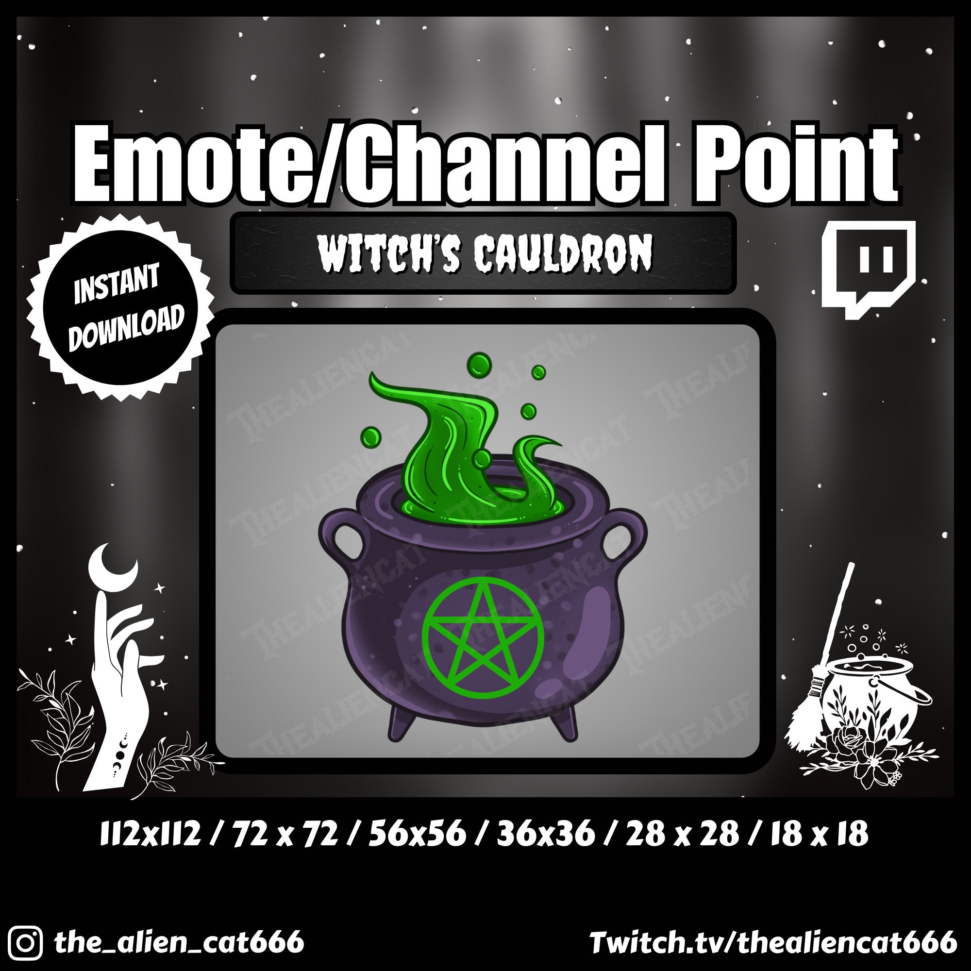 Grüner Hexenkessel Channel Münze/Emote | Zucken | Channel Point Icons, Kanalisation, Witchy, Okkult, Gotik, Pentagram, Schwarz