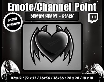 Black Demon Heart Channel Münze/Emote | Twitch | Channel Point Icons, Dark, Kawaii, Occult, Goth, Horns, Wings