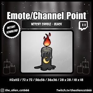 Black Witchy Candle Channel Coin/Emote | Twitch, YouTube | Channel Point Icons, Dark, Kawaii, Occult, Melted, Crescent Moon, Flame, Shine