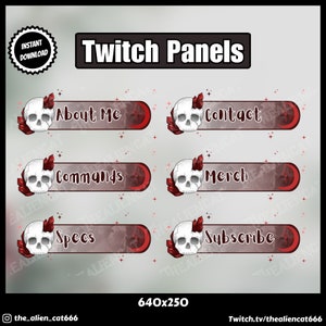 Dark Gothic Red Skull Crystal Panels for Twitch | 640x250 | Pagan, Witchy, Nature, Occult, Magic