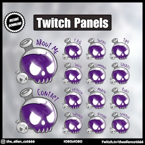 Purple Skull Potion Panels for Twitch 1080x1080 Goth, Pagan, Witchy, Dark, Lofi