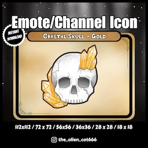 Gothic Gold Crystal Skull Channel Coin/Emote | Twitch | Channel Point Icons, Dark, Kawaii, Occult, Witchy