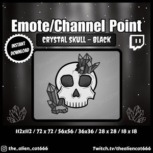 Black Crystal Skull Channel Coin/Emote | Twitch | Channel Point Icons, Dark, Kawaii, Occult, Goth, Witchcraft