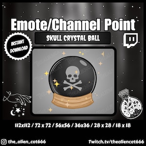 Black Skull Crystal Ball Channel Coin/Emote | Twitch | Channel Point Icons, Kawaii, Gold, Crescent Moon, Streaming, Witchy, Occult