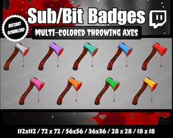 BloodyThrowing Axes Sub/Bit Badges | Twitch, YouTube | Set of 9 | Dark, Hatchet, Blood, Goth, Horror, Digital Download