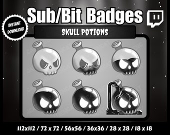 Skull Witchy Goth Potion Sub/Bit Badges - Twitch, YouTube, Discord