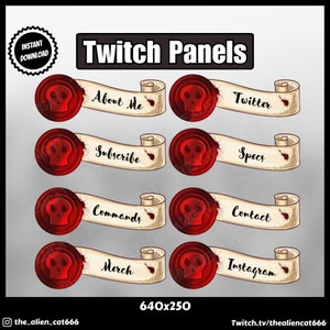 Blood-Red Skull Coin Parchment Panels for Twitch | 640x250 | Goth, Witchy, Occult, Pirate, Dark