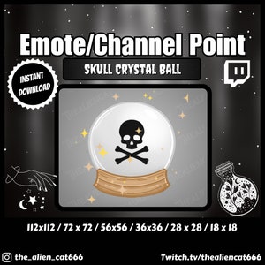 White Skull Crystal Ball Channel Coin/Emote | Twitch | Channel Point Icons, Kawaii, Gold, Crescent Moon, Streaming, Witchy, Occult, Black