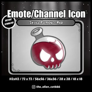 Moneta/emotka kanału z miksturą „Krwawa Czerwona Czaszka” | Twitch | Ikony punktów kanału, Ciemny, Kawaii, Butelka mikstury, Gotycki, Płynny