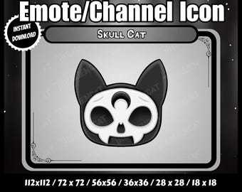 Dark Skull Cat Channel Münze/Emote | Twitch, YouTube, Discord | Channel Point Icons, Kawaii, Okkult, Goth, Böse, Horror