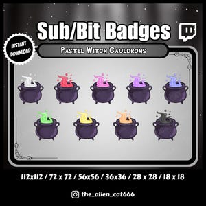 Pastel Gothic Witchy Cauldron Sub/Bit Badges | Set of 9 | Twitch, YouTube | Dark, Celestial, Bubbles, Goo, Potion, Kawaii