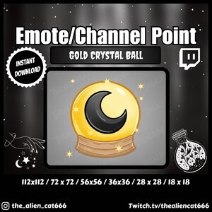 Gold Crystal Ball Channel Coin/Emote | Twitch | Channel Point Icons, Goth, Kawaii, Black, Crescent Moon, Streaming, Witchy, Occult