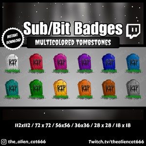 Gothic Black Tombstone Sub/Bit Badges | Set of 12 | Twitch, YouTube | Dark, Witchy, Horror, Gore, Drip, Graveyard, Cracks, RIP