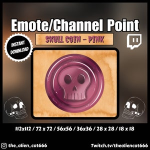 Pink Skull Coin Channel Point/Emote | Twitch | Colorful, Pirate, Currencey, Channel Point Icons, Dark, Kawaii