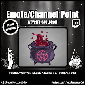 Red Witch&#39;s Cauldron Channel Coin/Emote | Twitch | Channel Point Icons, Streaming, Witchy, Occult, Gothic, Pentagram, Black