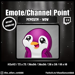 Pink WOW Penguin Coin/Emote | Twitch, YouTube | Channel Point Icons, Dark, Kawaii, Goth, Animal, Nature