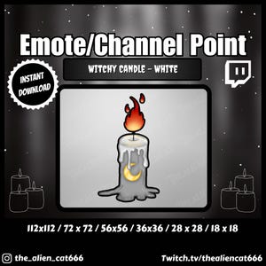 White Witchy Candle Channel Coin/Emote | Twitch, YouTube | Channel Point Icons, Dark, Kawaii, Occult, Melted, Crescent Moon, Flame, Shine