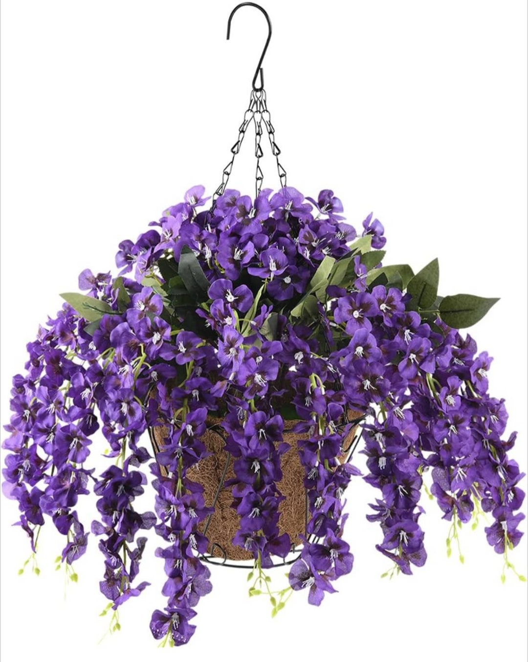 Artificial Silk Flowers in Hanging Basket Outdoor Indoor Patio Lawn Corridor Garden Decor, Fake