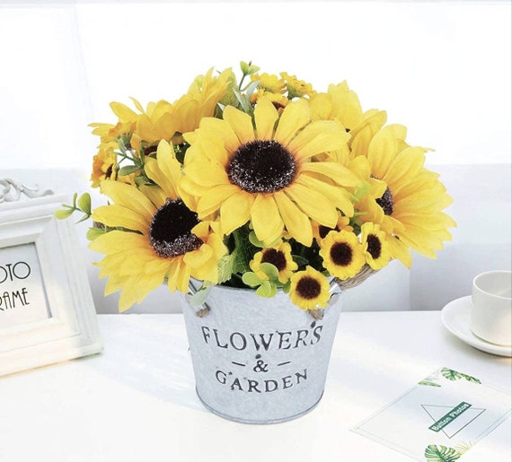 Artificial Sunflowers Pot Silk Sunflower Bouquet With Vase Etsy
