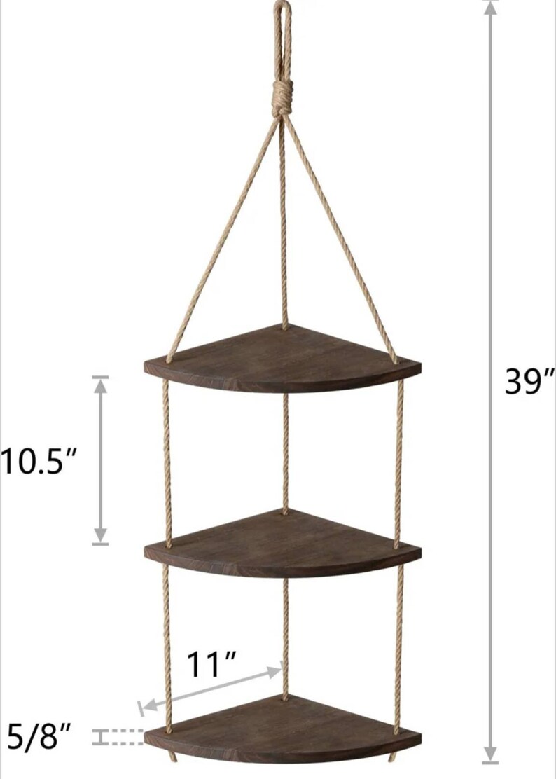 Hanging Corner Shelf 3 Tier Wall Shelf With Jute Rope Wood Etsy