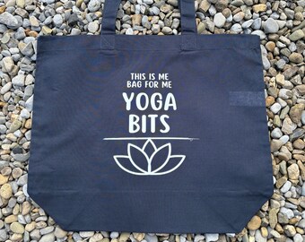 Navy Sustainable Yoga Bag, Yoga Tote, Reusable Shopping Bag, Funny Gift, Cute Present, Yoga Bag Personalised, Wellness Gift for Employees