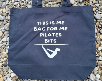 Navy Pilates Bag, Womens Pilates Gift, Reusable Maxi Shopping Bag, Cute Bag Present, Pilates Bag Personalised, Wellness Gift for Beginners