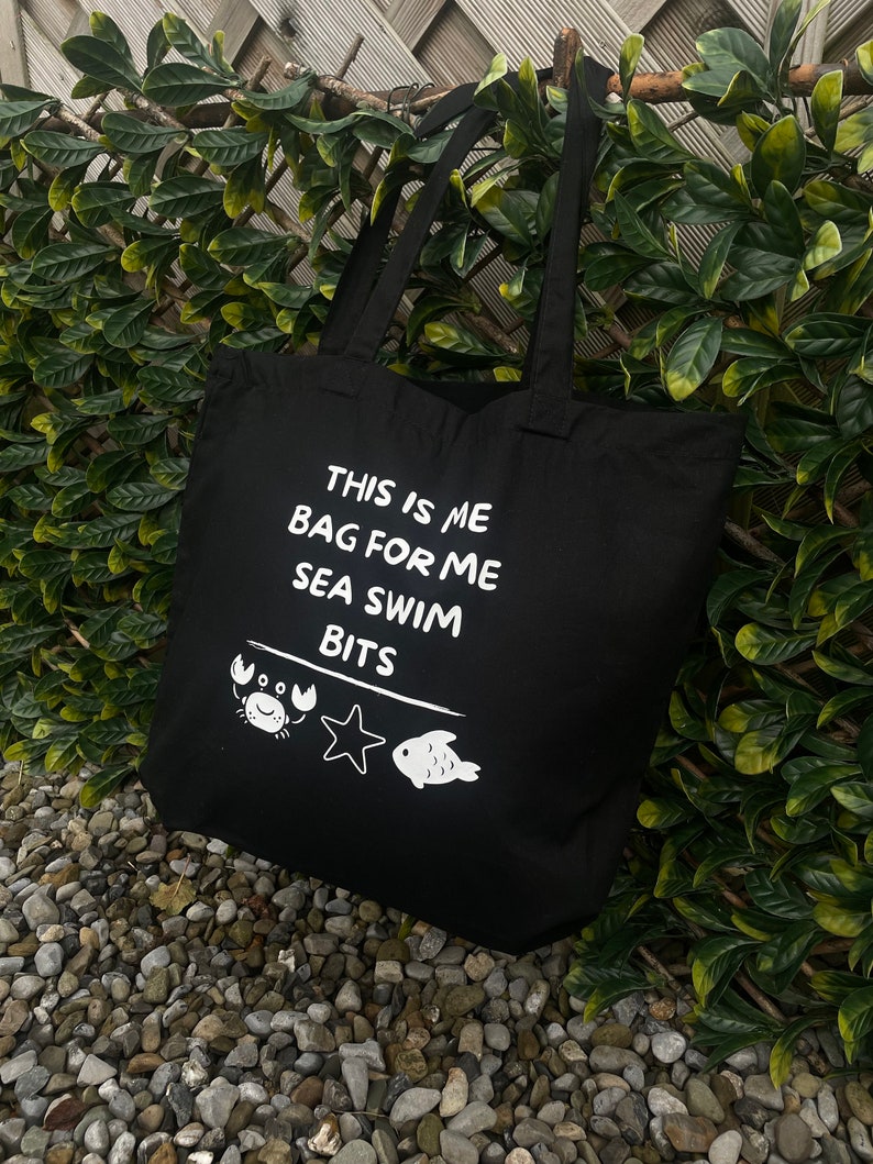 Navy Sea Swimming Bag, Sea Swimming Tote Bag, Reusable Cotton Maxi Tote Bag, Cute Present, Sea Swimming Gifts, Wellness Gift for Employees zdjęcie 3