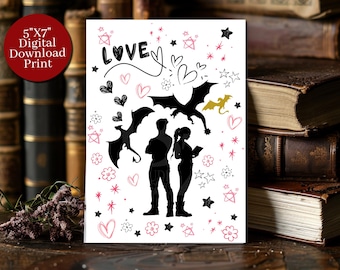 Liefdeskaart drakenpaar | Jubileumcadeau (digitale download)