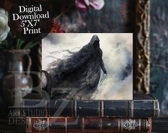 Impression d'art aquarelle gothique | Cadeau pour amoureux des livres Dark Academia (téléchargement numérique)