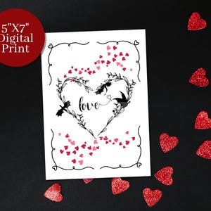 Impressão de cartão de coroa de coração de dragão | 5"x7"| Dia dos namorados| Aniversário| Impressão de casa| Amor| Cartões de dragão de fantasia Decoração para casa e presentes