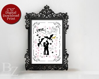 Dragon Love Doodle Print: Fantasy-verjaardagskaart (digitale download)