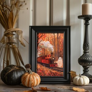Fall Forest Steam Train Ghost Art, Rolled Posters Prints & Canvas prints, Autumn Wall Decor, Train Lover Gift, Halloween home decor