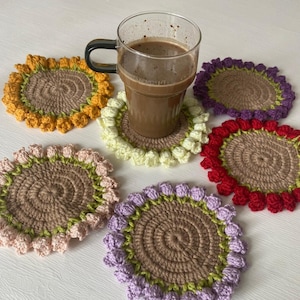 Handmade Flower Cup Coasters, Home Decor, Gift Set, Mug Coasters, Mother's Day Gift, Housewarming Gift, Flower Decor.