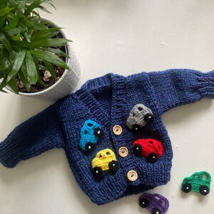 Hand Knitted Baby Boy Car Cardigan, Chunky Baby Cardigan, Baby Boy Clothing, Toddler Clothes, Baby Gift.