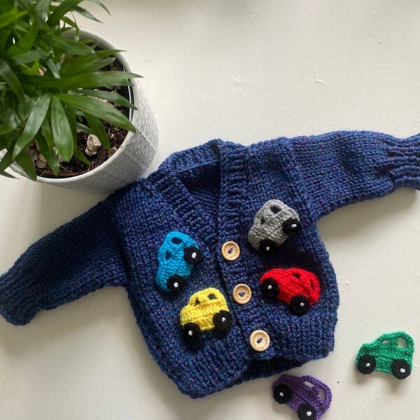 Hand Knitted Baby Boy Car Cardigan, Chunky Baby Cardigan, Baby Boy Clothing, Toddler Clothes, Baby Gift.