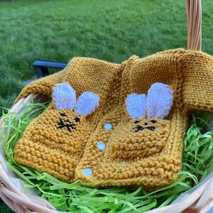 Hand Knitted Unisex Baby Bunny Rabbit Cardigan, Easter Bunny Cardigan, Babies First Easter, Baby Boy Cardigan, Baby Girl Cardigan, Baby Gift