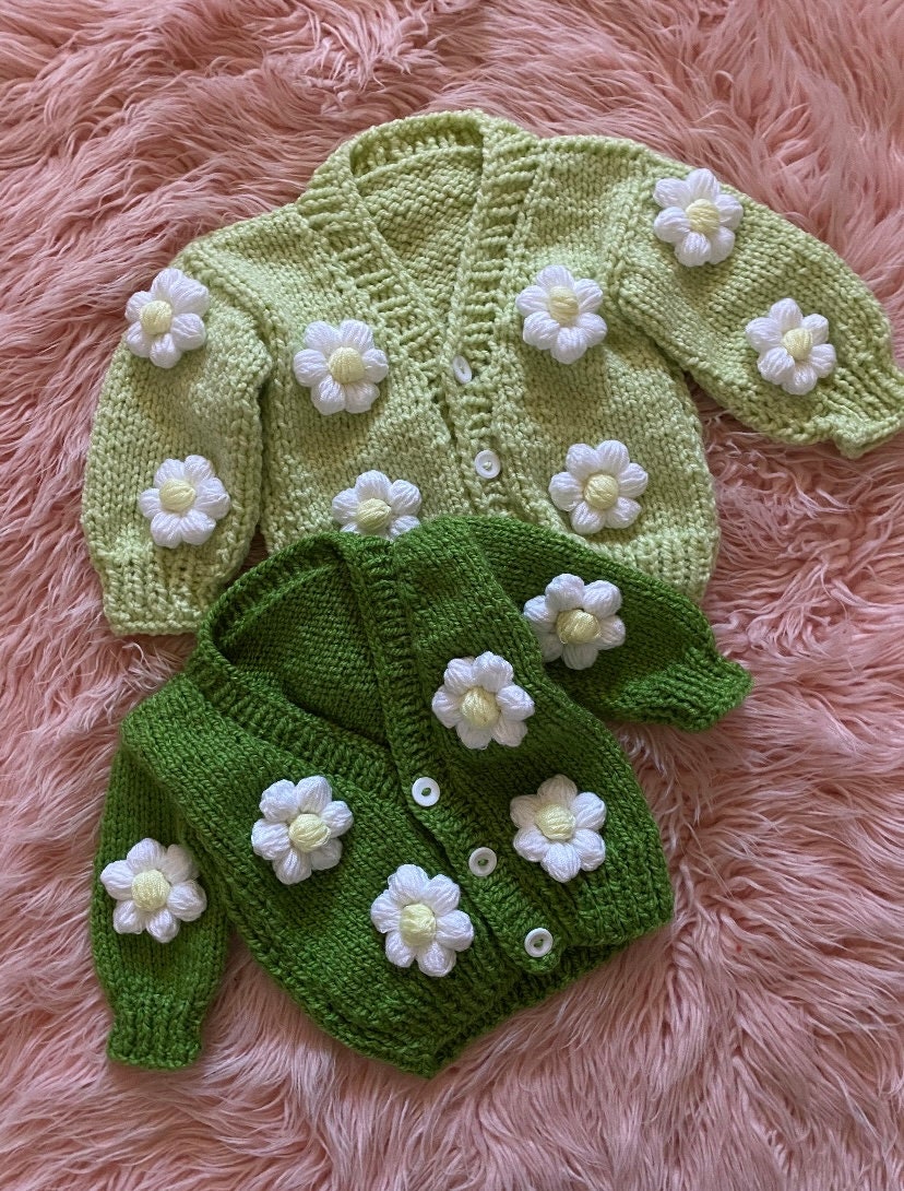 Hand Knitted Daisy Baby Cardigan Baby Girl Cardigan Floral Etsy
